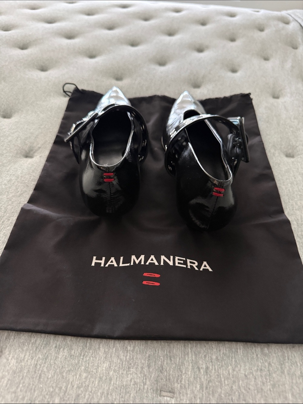 Black Patent Pointed Mary Jane Flat Brand New Halmanera - Picture 3 of 5
